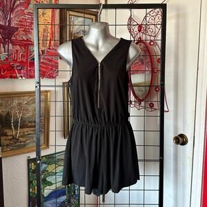 ambience black zip up romper short sleeve